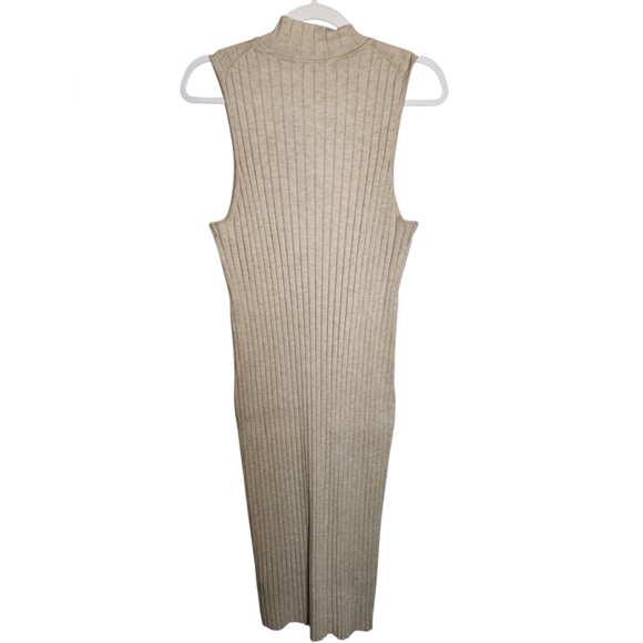 Banana Republic Ribbed Knit Midi Dress Sleeveless Mock Neck Neutral Capsule L - Picture 3 of 5